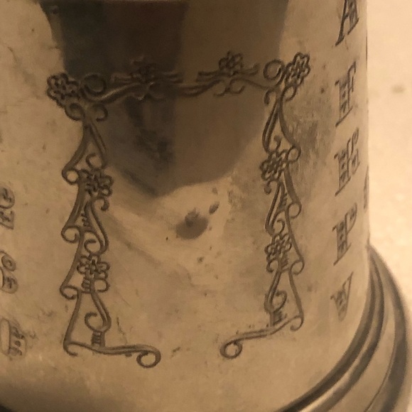 Vtg Birks Pewter Childs Mini Cup Mug Alphabet Letters Numbers Space To Engrave - Picture 9 of 9